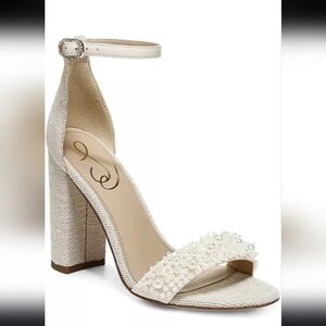 Sam Edelman Cream Embellished Block Heels